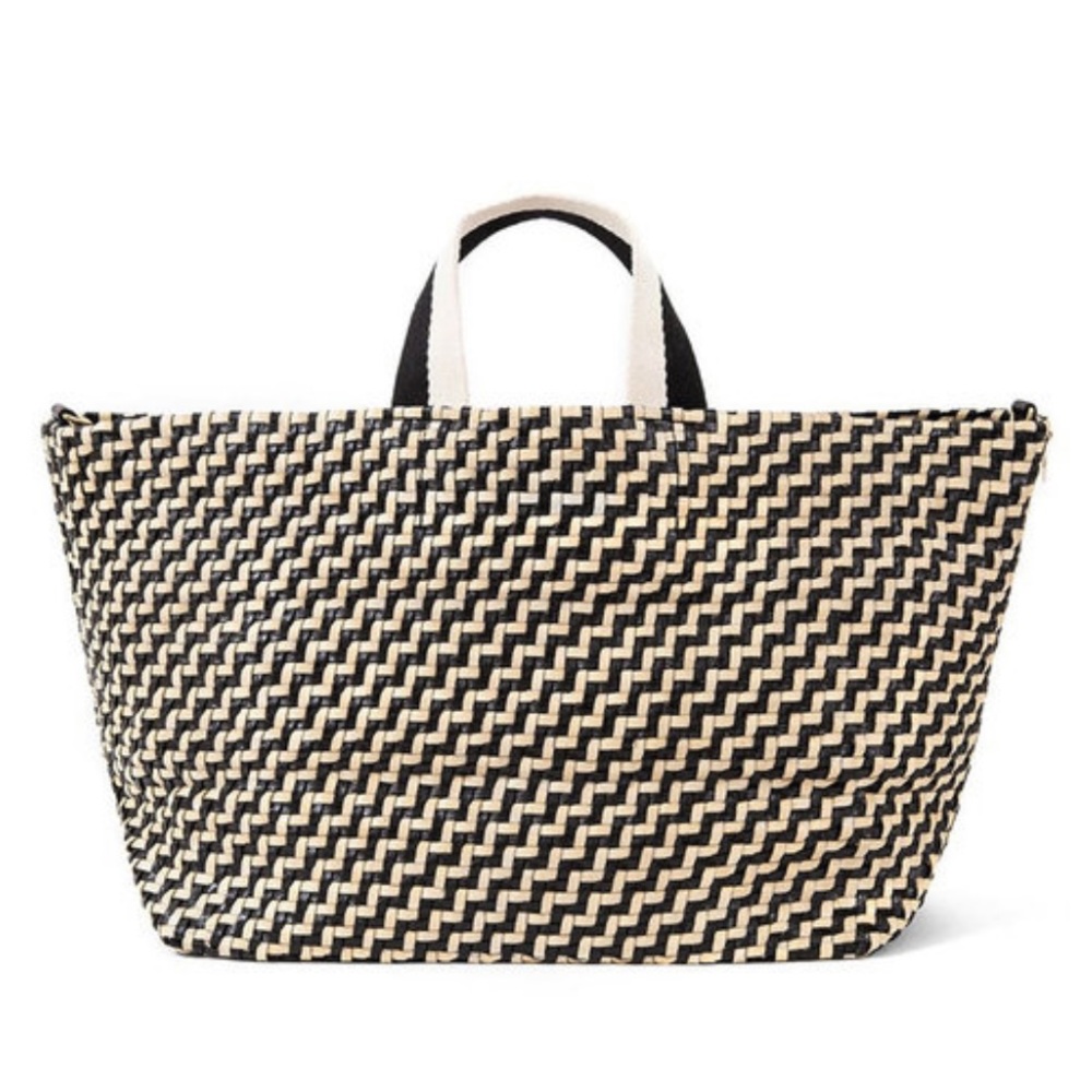 Clare V Bateau Tote in Woven Black and Cream